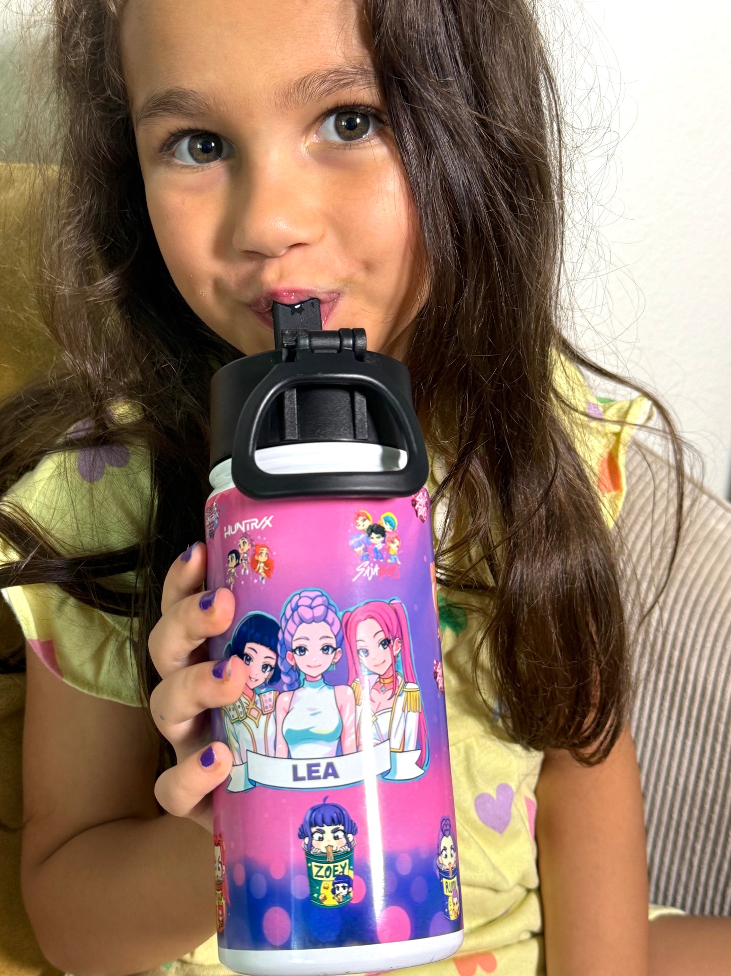 Personalized Kids NAME K-POP Demon hunters 14.2oz Tumbler with Straw | Personalized Sublimation Cup | Spill-Proof | Bottle Lid Drinkware Steel Water Bottles Lightweight Stainless